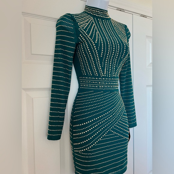 Marciano Dresses & Skirts - *NWT* Marciano Teal and Gold Studded Long Sleeve Dress SOLD OUT Color